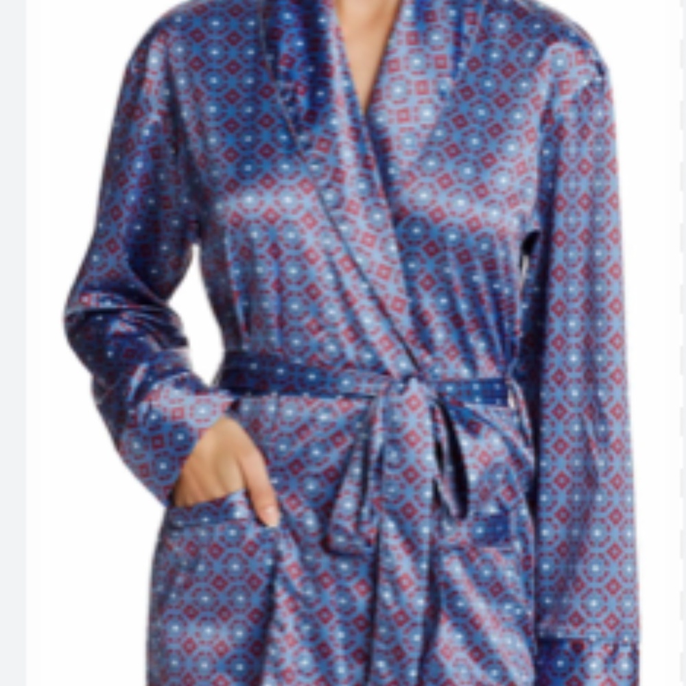 SAM EDELMAN NAVY/BURGUNDY SMOKING JACKET ROBE